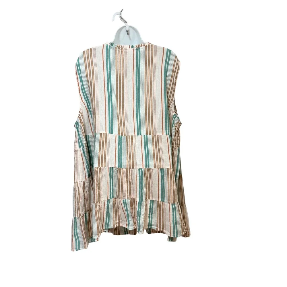 J. Jill Women 3X Cream Multi Striped Tiered Sleeveless Tassel Tunic Top NEW